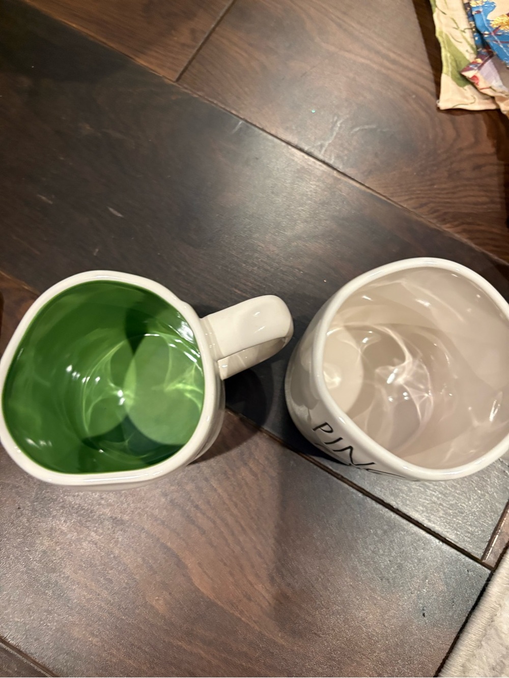 Rae Dunn Lucky Ceramic Mug with Green Interior - White Stoneware - Picture 2 of 3